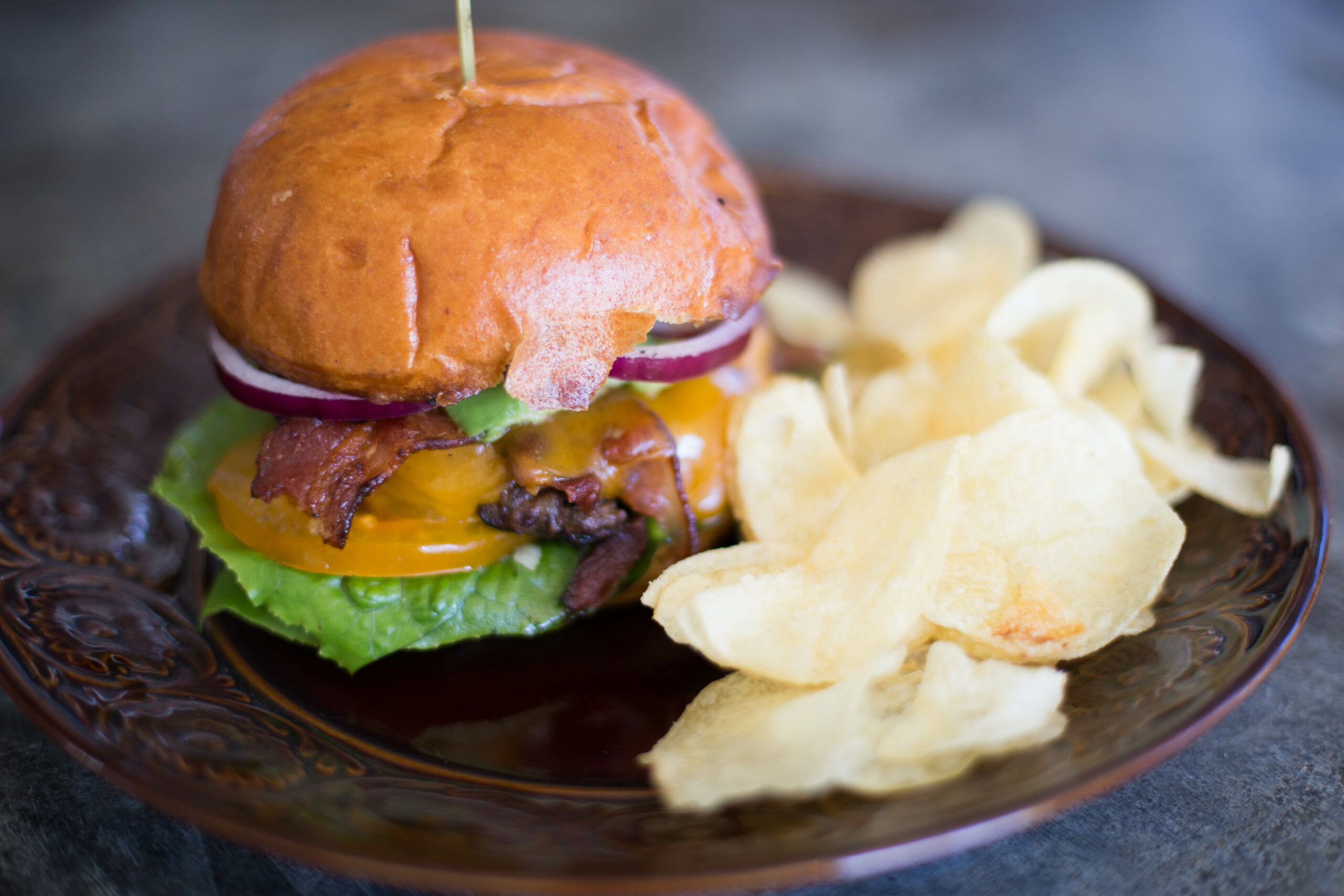 Burger and chips at the Murieta Cafe